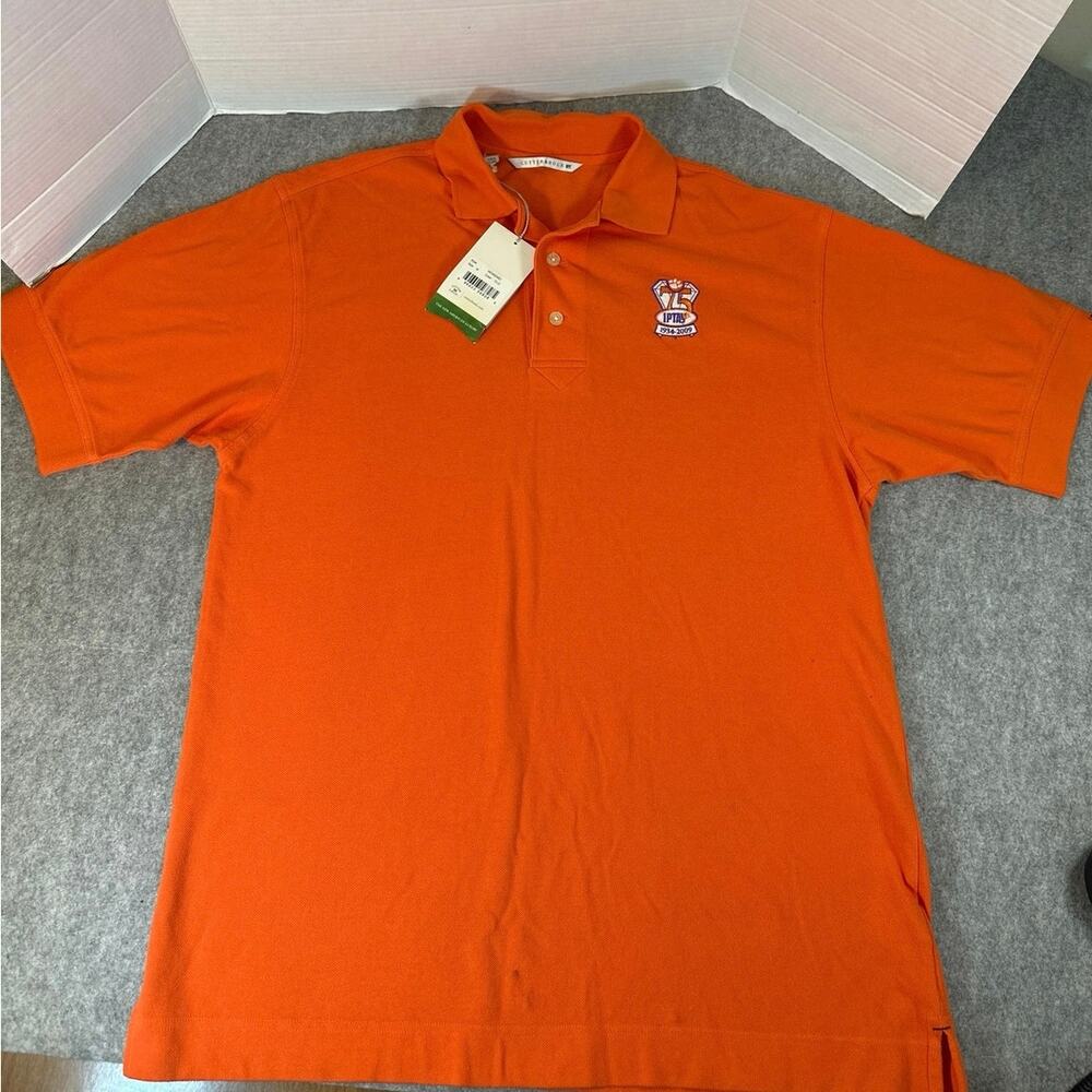 Cutter & Buck Orange polo shirt Clemson University IPTAY logo for 75 years. NWT